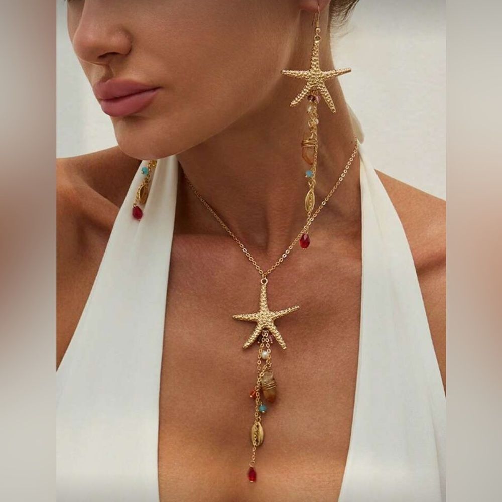 Gold Starfish Pendant Necklace S1095 - Picture 2 of 4